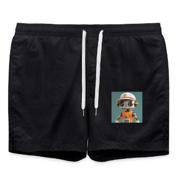 mignon petit robot vintage futuriste orange - Short de bain - noir - Devant - AI Model Male 185 light (185cm)