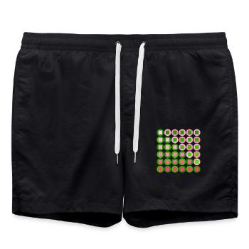 Cercles et carrés roses et verts dans le style Op Art - Short de bain - noir - Devant - AI Model Male 185 light (185cm)