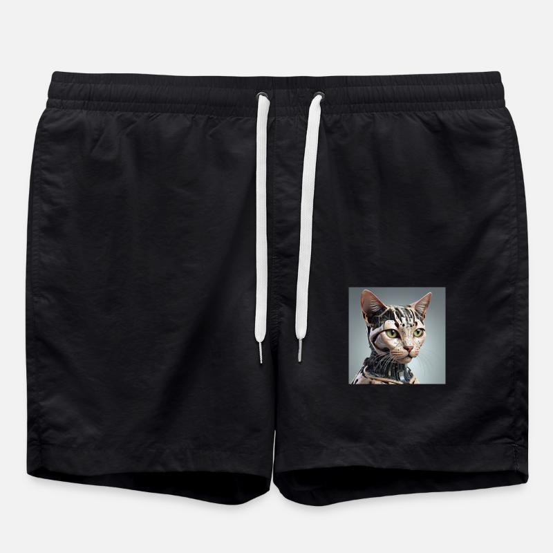 Robot Cat - Swim Trunks - black