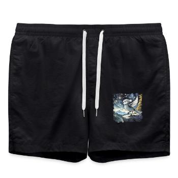 Vogel auf einen Felsvorsprung | Bird in mystery - Badeshorts - Schwarz - Vorne - AI Model Male 185 light (185cm)