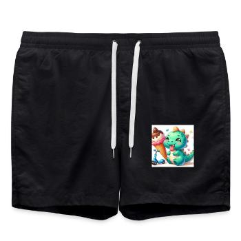 Dino vert avec cornet de crème glacée et rouleau - Short de bain - noir - Devant - AI Model Male 185 light (185cm)