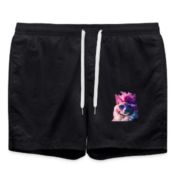 Bunte Katze mit Irokesenschnitt Geschenkidee - Badeshorts - Schwarz - Vorne - AI Model Male 185 light (185cm)