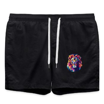 Löwe Löwenkopf Bunt - Badeshorts - Schwarz - Vorne - AI Model Male 185 light (185cm)
