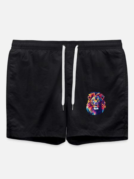 Löwe Löwenkopf Bunt - Badeshorts - Schwarz