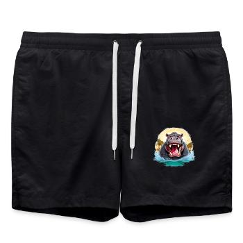 Wild angry animal pugnacious combative hippo - Swim Trunks - black - Front - AI Model Male 185 light (185cm)