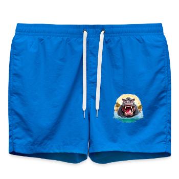 Wildes, wütendes Tier, streitbares, kämpferisches Nilpferd - Badeshorts - Cobalt blue - Vorne