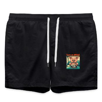 Smiling Pig - Swim Trunks - black - Front - AI Model Male 185 light (185cm)