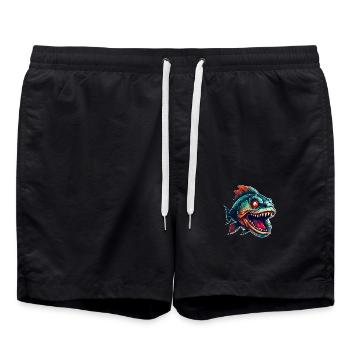 piranha angry combative motivational sport - Swim Trunks - black - Front - AI Model Male 185 light (185cm)