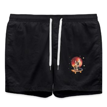 Aquarellkatze auf Skateboard - Originelles Geschenk - Badeshorts - Schwarz - Vorne - AI Model Male 185 light (185cm)