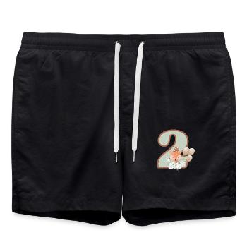 2. Geburtstag Fuchs Blumen - Badeshorts - Schwarz - Vorne - AI Model Male 185 light (185cm)
