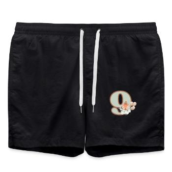 9. Geburtstag Fuchs Blumen - Badeshorts - Schwarz - Vorne - AI Model Male 185 light (185cm)
