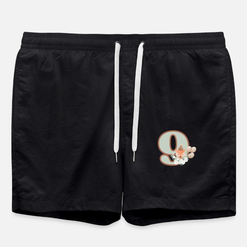 9th Birthday Fox Flowers - Swim Trunks - black