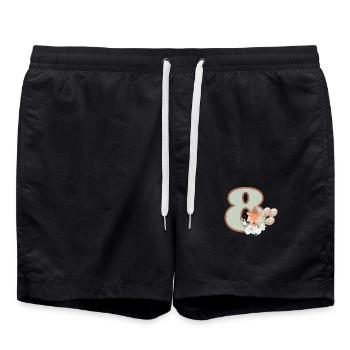 8. Geburtstag Fuchs Blumen - Badeshorts - Schwarz - Vorne - AI Model Male 185 light (185cm)