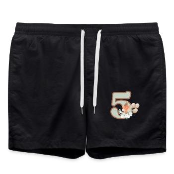 5. Geburtstag Fuchs Blumen - Badeshorts - Schwarz - Vorne - AI Model Male 185 light (185cm)