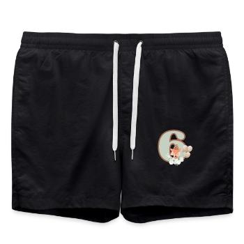 6. Geburtstag Fuchs Blumen - Badeshorts - Schwarz - Vorne - AI Model Male 185 light (185cm)