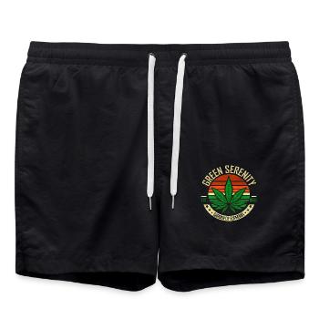 Vert sérénité rétro feuille de cannabis 420 - Short de bain - noir - Devant - AI Model Male 185 light (185cm)
