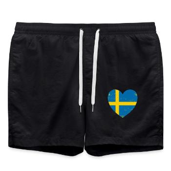 Coeur Suède Drapeau Amour Pays Souvenir Cadeau - Short de bain - noir - Devant - AI Model Male 185 light (185cm)