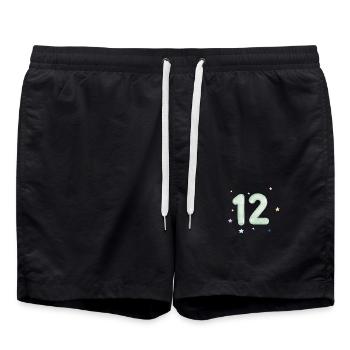 12th Anniversary Watercolor Star - Swim Trunks - black - Front - AI Model Male 185 light (185cm)