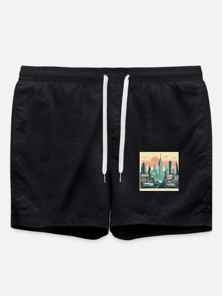 Retro City Sunrise - Swim Trunks - black