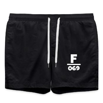 069 - Frankfurt Vorwahl - Telefon - telefonieren - Badeshorts - Schwarz - Vorne - AI Model Male 185 light (185cm)