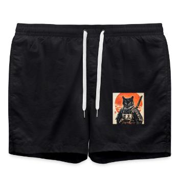 Chat Samouraï Japon Ukiyo-E - Short de bain - noir - Devant - AI Model Male 185 light (185cm)