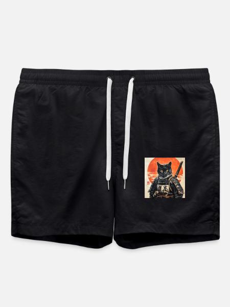 Cat Samurai Japan Ukiyo-E - Swim Trunks - black