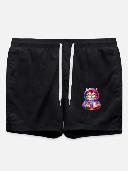 Bunte Katze - Badeshorts - Schwarz