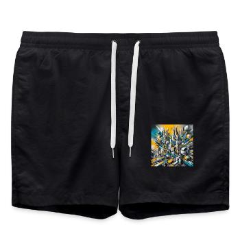 Abstrait jaune - Short de bain - noir - Devant - AI Model Male 185 light (185cm)