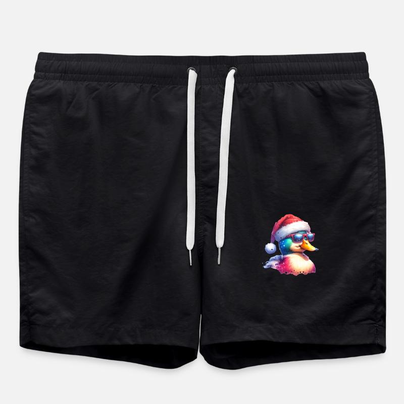 Cute Cool Duck Christmas - Swim Trunks - black