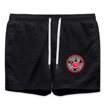 Festival Party Crew Team Freunde Runder Stempel - Badeshorts - Schwarz - Vorne - AI Model Male 185 light (185cm)