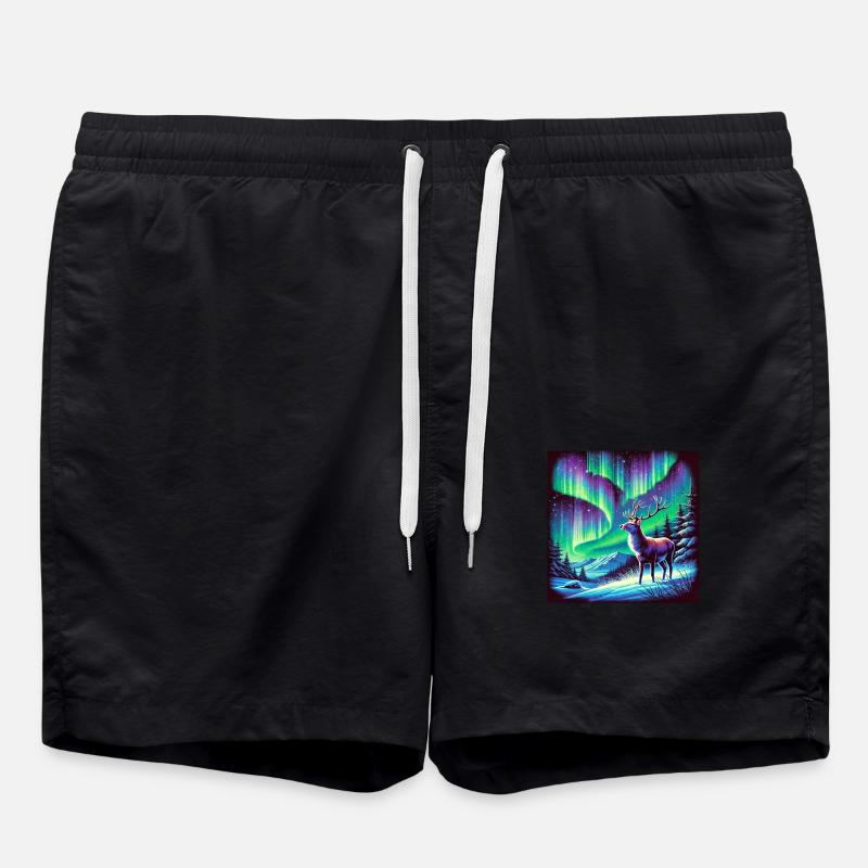 Deer Aurora Borealis - Swim Trunks - black