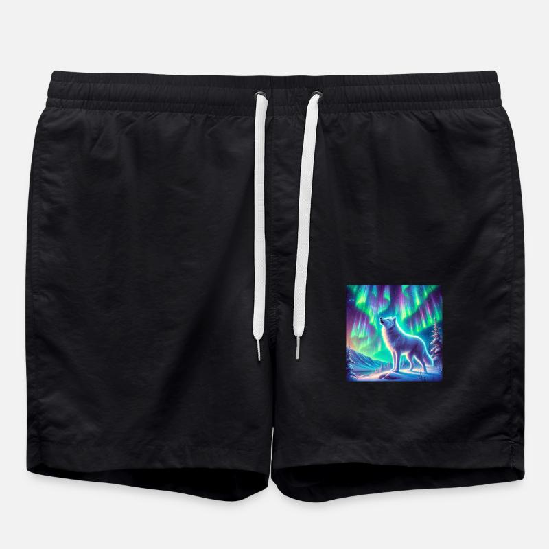 Wolf Aurora Borealis - Swim Trunks - black