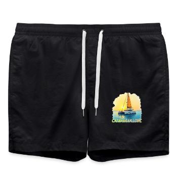 Catamaran Love, Sea, Sailing, Captain, Cat, Cat - Swim Trunks - black - Front - AI Model Male 185 light (185cm)