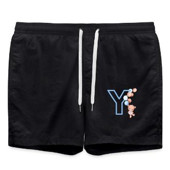 Blue Letter Y Bear - Swim Trunks - black - Front - AI Model Male 185 light (185cm)