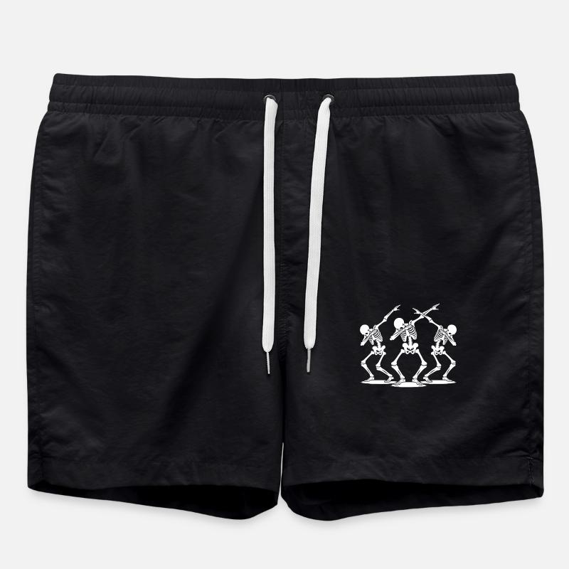Dancing Dabbing Halloween Skeletons - Swim Trunks - black