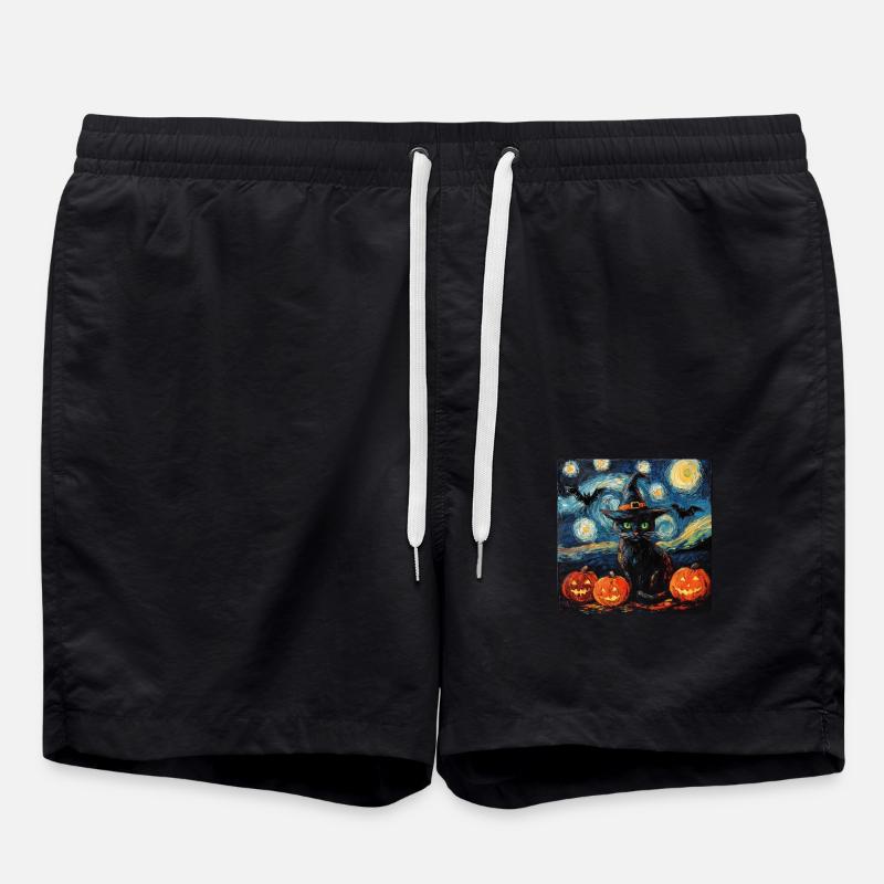 Halloween chat noir citrouille chauve-souris - Short de bain - noir