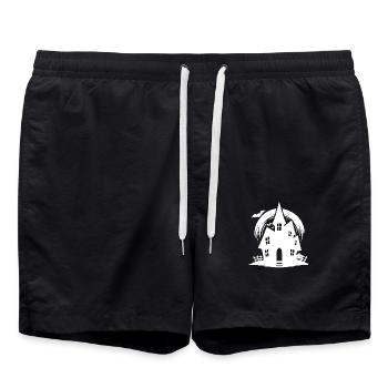 Bat Full Moon Haunted House Halloween Tattoo - Swim Trunks - black - Front - AI Model Male 185 light (185cm)