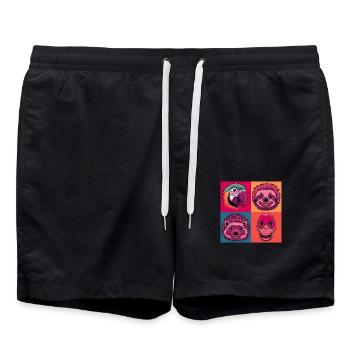 Pop Art Halloween Animaux Sourire Hérisson Perroquet Canard - Short de bain - noir - Devant - AI Model Male 185 light (185cm)