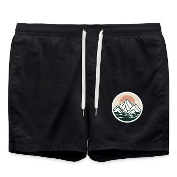 Minimaliste Montagnes, Eau, Lac, Nature, Soleil - Short de bain - noir - Devant - AI Model Male 185 light (185cm)