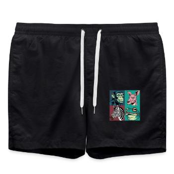 Pop-art Tiere Affe Zebra Frosch Känguru Halloween - Badeshorts - Schwarz - Vorne - AI Model Male 185 light (185cm)