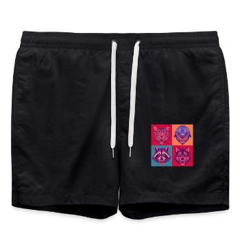 Pop-art Tiere Cat Wolf Waschbär Delphin Halloween - Badeshorts - Schwarz - Vorne - AI Model Male 185 light (185cm)