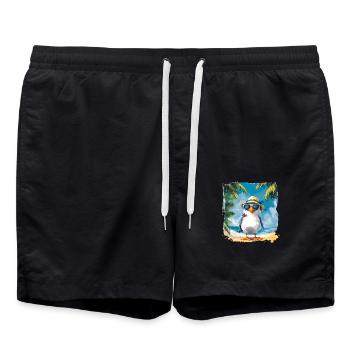 Funny bird goes under palm trees - Swim Trunks - black - Front - AI Model Male 185 light (185cm)
