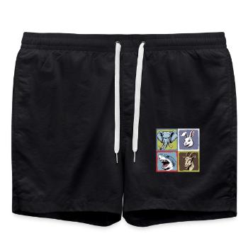 Popart Elefant Hase Hai Ziegenbock Smile Horror - Badeshorts - Schwarz - Vorne - AI Model Male 185 light (185cm)