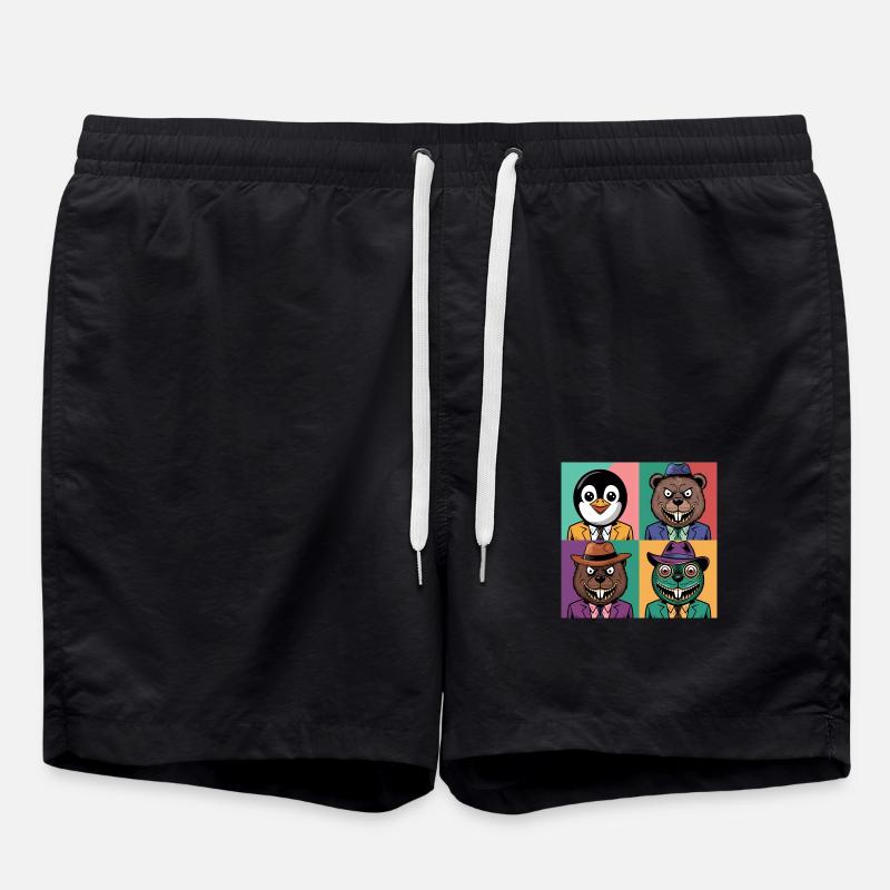 Pop-art cool Pinguin Bär Biber Salamander bunt - Badeshorts - Schwarz