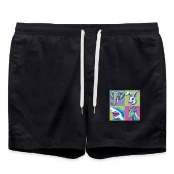 Pop Art éléphant chèvre lapin requin coloré - Short de bain - noir - Devant - AI Model Male 185 light (185cm)