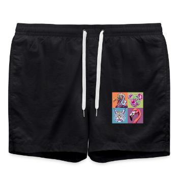 Pop Art Lynx Colorful Koala Flamingo Vulture Smile - Swim Trunks - black - Front - AI Model Male 185 light (185cm)