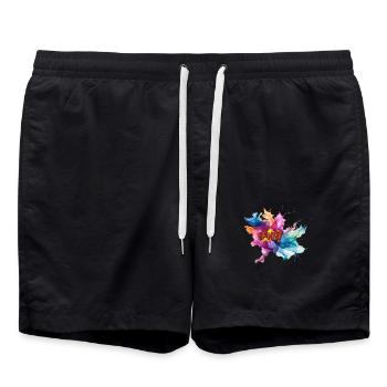 Colourful Watercolour Explosion with 'Bang!' Text - Swim Trunks - black - Front - AI Model Male 185 light (185cm)