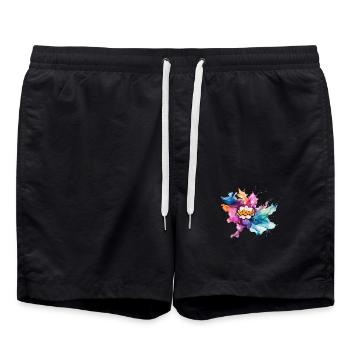 Bold Pop Art Explosion with "Wow" Text - Swim Trunks - black - Front - AI Model Male 185 light (185cm)