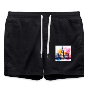 Big Ben Watercolour Splash Art - Swim Trunks - black - Front - AI Model Male 185 light (185cm)