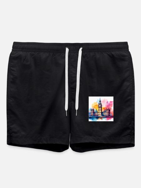 Big Ben Watercolour Splash Art - Swim Trunks - black